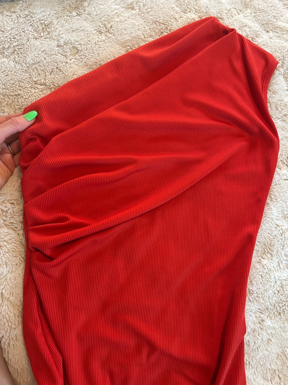 Red Floor Length Asymmetric Dress - Picture 4 of 4